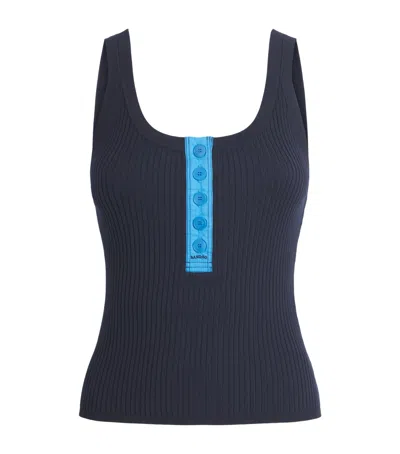 Sandro Paris Rib-knit Contrast-placket Tank Top In Blue