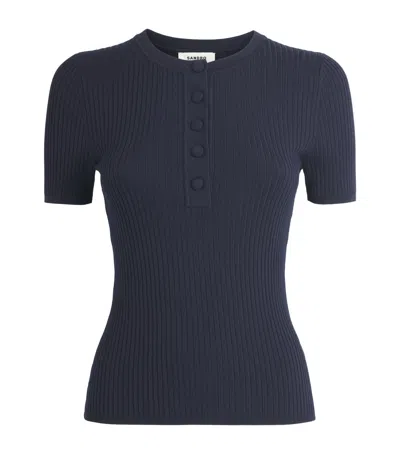 Sandro Paris Rib-knit Short-sleeve Sweater In Blue