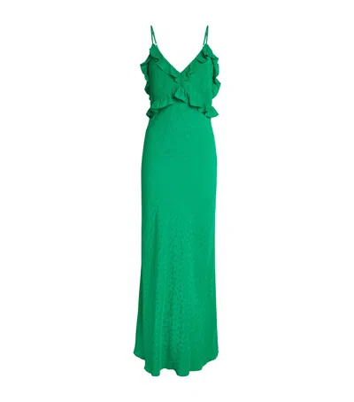 Sandro Paris Ruffled-detail Jacquard Maxi Dress In Green