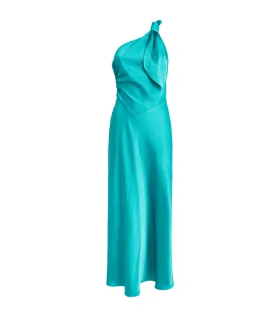 Sandro Paris Satin Asymmetric Midi Dress In Green