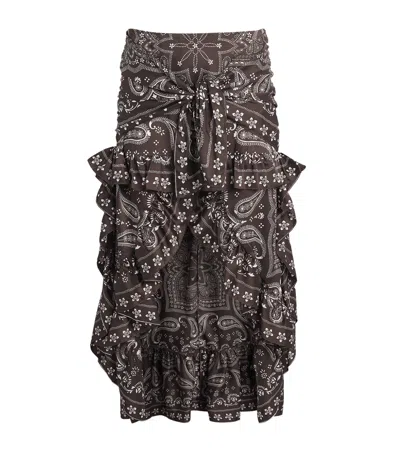 Sandro Paris Satin Bandana Asymmetric Midi Shirt In Brown