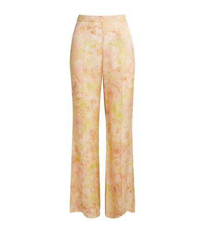 Sandro Paris Satin Floral Wide-leg Trousers In Multi