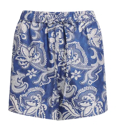 Sandro Paris Satin Paisley Shorts In Blue