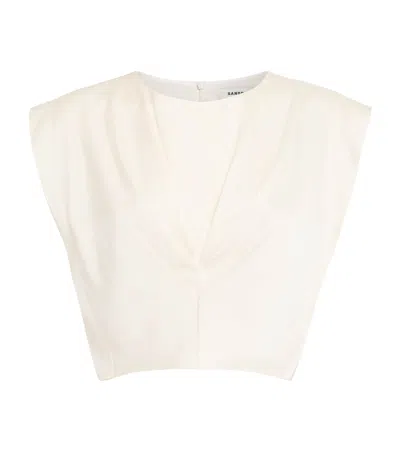 Sandro Paris Satin Pleated Crop Top In Pink