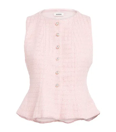 Sandro Paris Sequinned Tweed Waistcoat In Pink