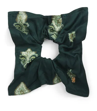 Sandro Paris Silk Floral Print Scrunchie In Green