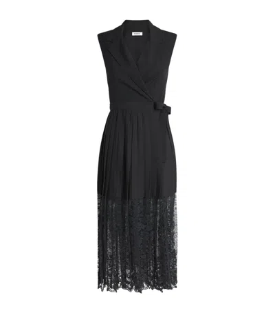 Sandro Paris Sleeveless Lace-detail Blazer Midi Dress In Black