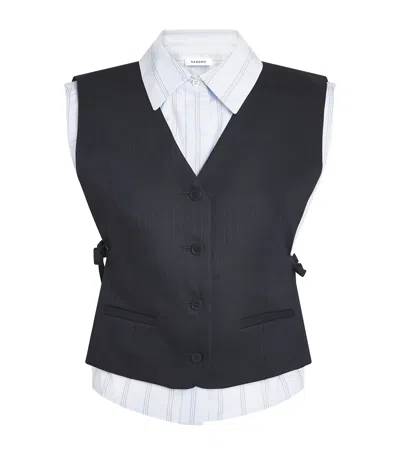 Sandro Paris Sleeveless Layered Waistcoat In Black