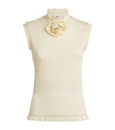 Sandro Paris Smocked Flower Tank Top In Beige