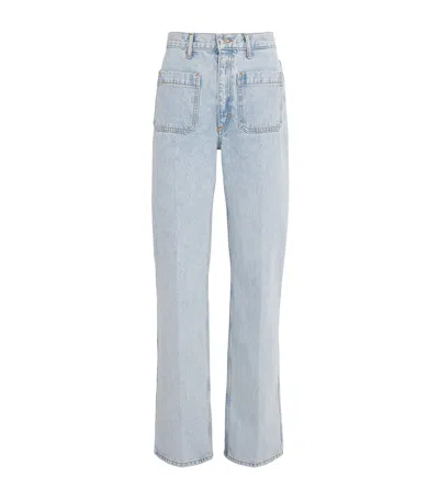 Sandro Paris Straight-leg Patch Pocket Jeans In Blue