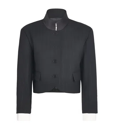 Sandro Paris Stripe Cropped Blazer In Black