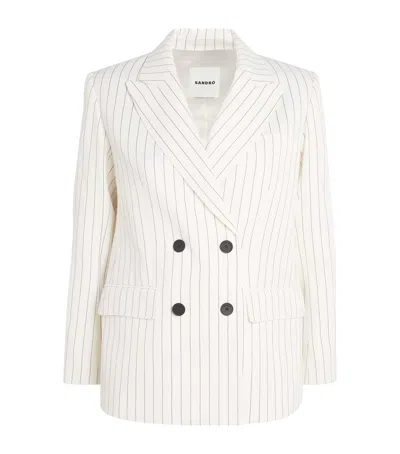 Sandro Paris Stripe Double-breasted Blazer In Beige
