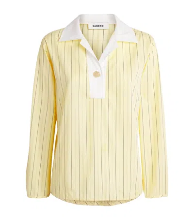 Sandro Paris Stripe Half-placket Shirt In Yellow