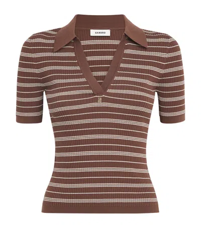 Sandro Paris Stripe Polo Shirt In Brown