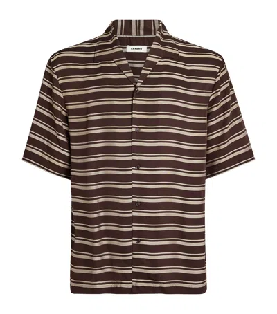 Sandro Paris Stripe Short-sleeve Shirt In Brown