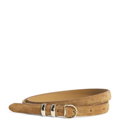 Sandro Paris Suede Buckle Belt In Beige