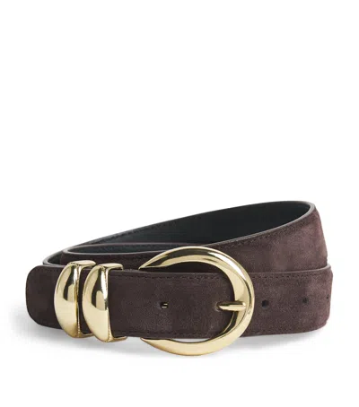 Sandro Paris Suede Buckle Belt In Brown