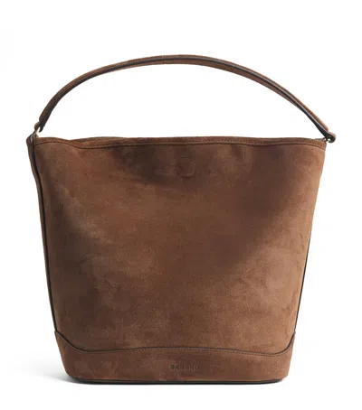 Sandro Paris Suede Tangoso Bucket Bag In Brown
