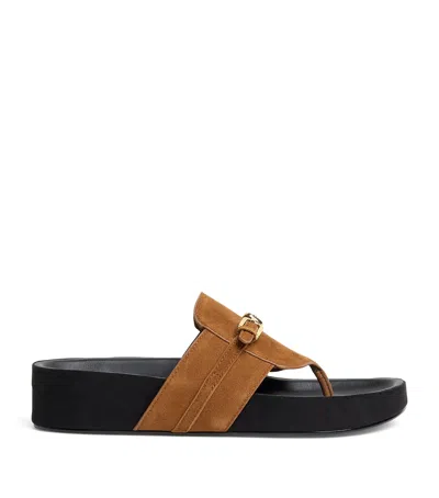 Sandro Paris Suede-leather Platform Flip Flops In Multi