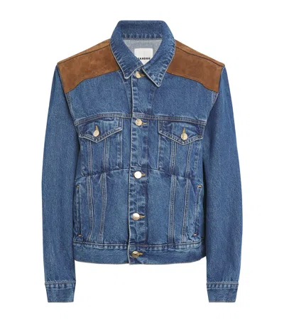 Sandro Paris Suede-trim Denim Jacket In Blue