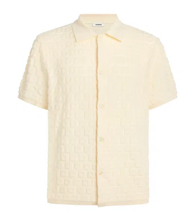 Sandro Paris Terry Knit Jacqaurd Short-sleeve Shirt In Beige