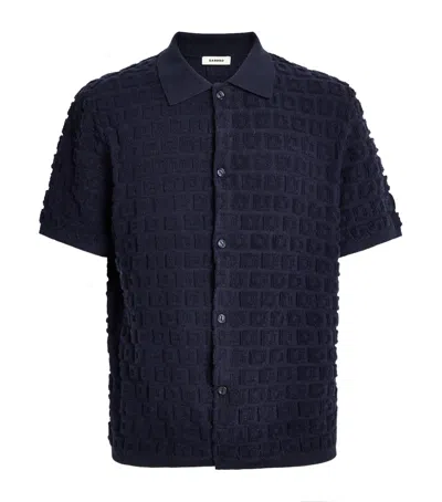 Sandro Paris Terry Knit Jacqaurd Short-sleeve Shirt In Blue