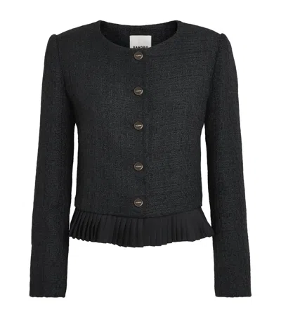 Sandro Paris Tweed Ruffle-trim Jacket In Black