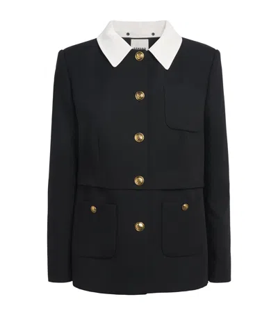 Sandro Paris Wool Contrast Collar Blazer In Black