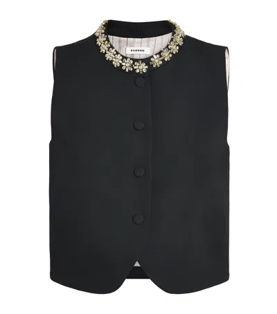 Sandro Paris Wool Crystal-embellished Waistcoat In Black