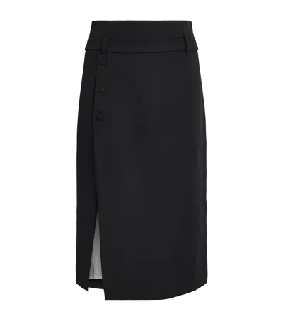 Sandro Paris Wool Double-waistband Midi Skirt In Black