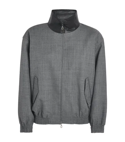 Sandro Paris Wool Leather-trim Bomber Jacket In Gray