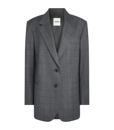 Sandro Paris Wool Rhinestone Blazer In Black