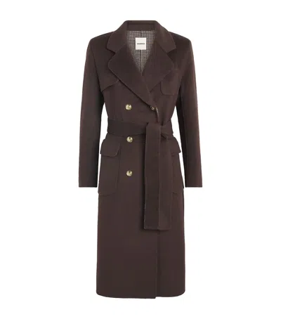 Sandro Paris Wool-blend Belted Coat In Brown