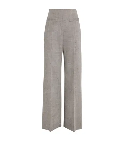 Sandro Paris Wool-blend Check Wide-leg Trousers In Beige