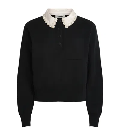 Sandro Paris Wool-blend Embellished-collar Sweater In Black