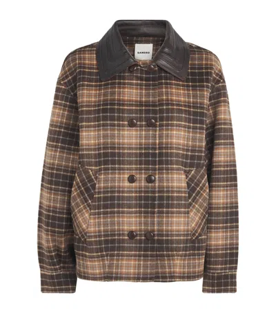 Sandro Paris Wool-blend Oversized Check Coat In Brown