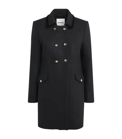 Sandro Paris Wool-blend Pea Coat In Black