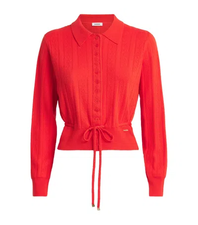 Sandro Paris Wool-blend Pointelle Knit Cardigan In Red