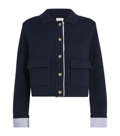 Sandro Paris Wool-blend Polo Cardigan In Blue