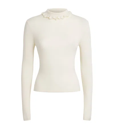 Sandro Paris Wool-blend Ruffle-neck Sweater In White