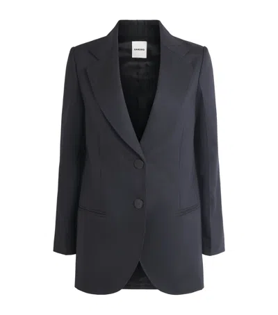 Sandro Paris Wool-blend Stripe Slim Blazer In Black