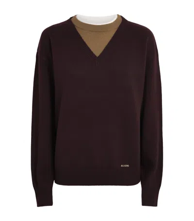 Sandro Paris Wool-cashmere Layered Sweater In Burgundy