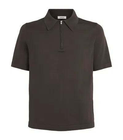 Sandro Paris Zip-up Polo Shirt In Brown