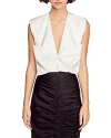 Sandro Womens Naturels Passy Bow-embellished Stretch-satin Crop Top In White