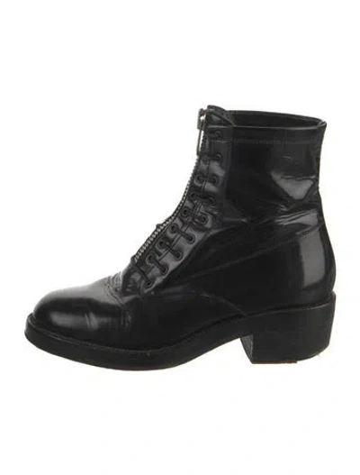 Pre-owned Sandro Patent Leather Combat Boots In Black