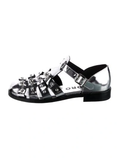 Pre-owned Sandro Patent Leather Gladiator Sandals In Silver