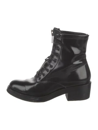 Pre-owned Sandro Patent Leather Lace-up Boots In Black