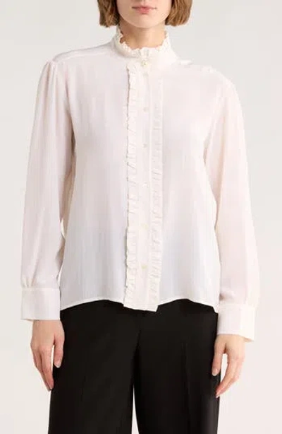 Sandro Patie Ruffle Silk Button-up Shirt In White