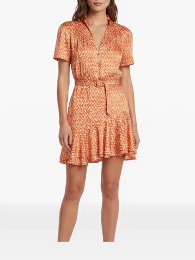 Pre-owned Sandro Patterned Asymmetrical Dress In Orange