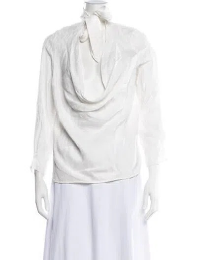 Pre-owned Sandro Patterned Cowl Neck Blouse In White